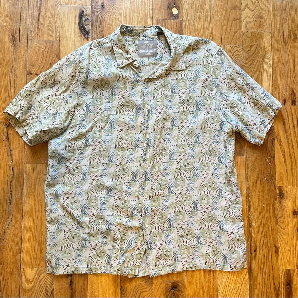 Margaritaville Hawaiian shirt silk and linen XXL Shades of green blue and brown